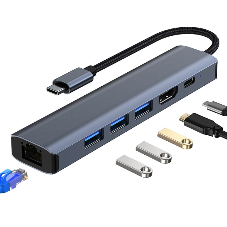 Station d'accueil multifonction 6 en 1 USB-C / Type-C vers USB HUB adaptateur avec port réseau 1000M, BYL-2210