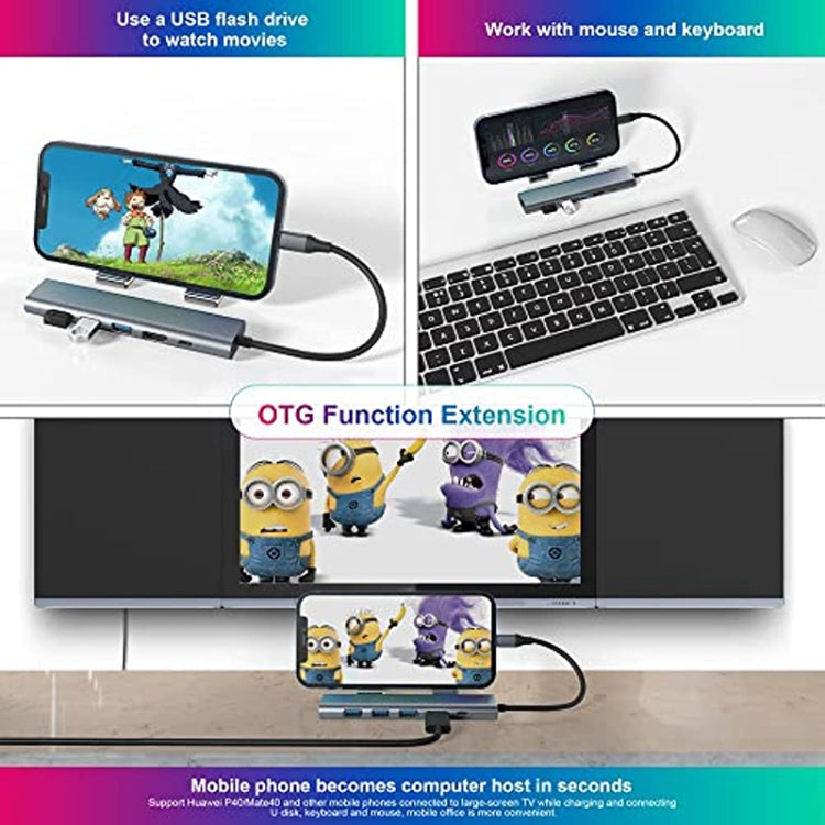 Station d'accueil multifonction 6 en 1 USB-C / Type-C vers USB HUB adaptateur avec port réseau 1000M, BYL-2210