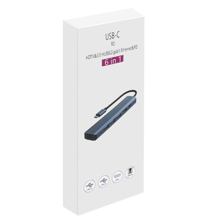 Station d'accueil multifonction 6 en 1 USB-C / Type-C vers USB HUB adaptateur avec port réseau 1000M, BYL-2210