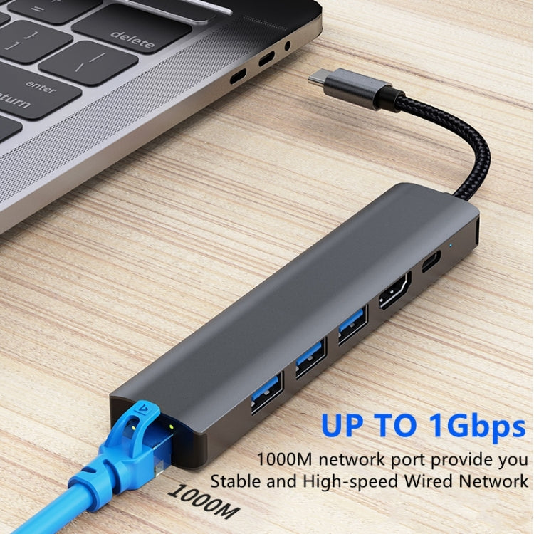 Station d'accueil multifonction 6 en 1 USB-C / Type-C vers USB HUB adaptateur avec port réseau 1000M, BYL-2210