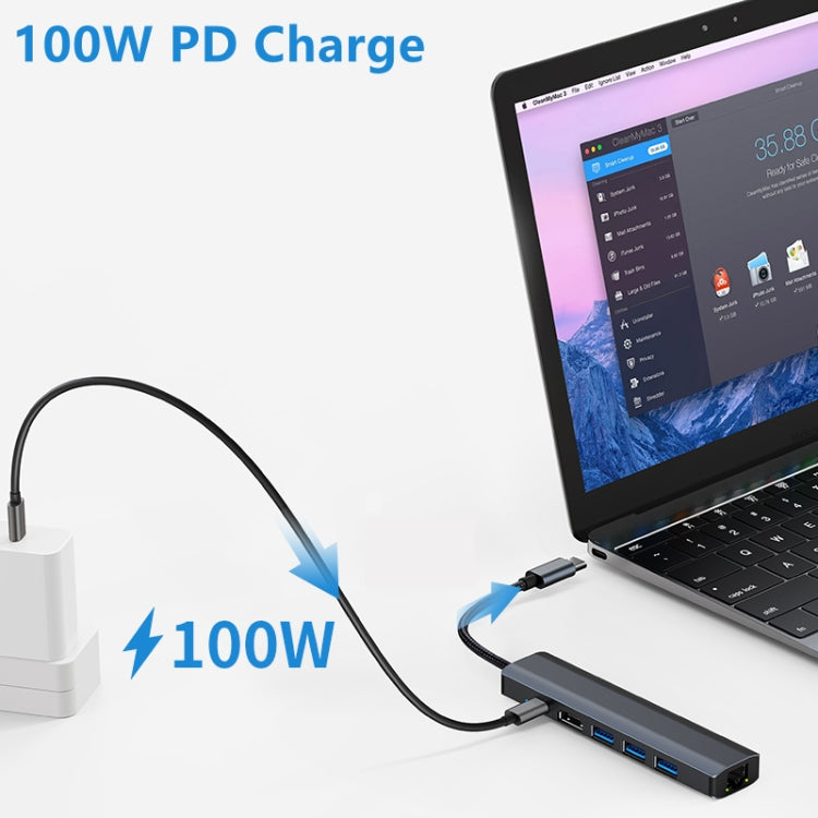 Station d'accueil multifonction 6 en 1 USB-C / Type-C vers USB HUB adaptateur avec port réseau 1000M, BYL-2210