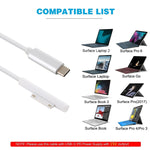 Câble chargeur adaptateur secteur Surface Pro 7 / 6 / 5 vers interfaces USB-C / Type-C mâle pour Microsoft Surface Pro 7 / 6 / 5 / 4 / 3 / Microsoft Surface Go, Type-C vers Microsoft Surface