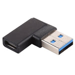Adaptateur en alliage d’aluminium Type-C / USB-C femelle vers USB 3.0 mâle à angle de 90 degrés, Type-C femelle vers USB 3.0 mâle