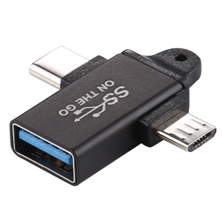 Adaptateur en alliage d’aluminium USB 3.0 femelle vers Type-C / USB-C mâle + Micro mâle, USB 3.0 femelle vers Type-C mâle + Micro mâle