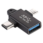 Adaptateur en alliage d’aluminium USB 3.0 femelle vers Type-C / USB-C mâle + Micro mâle, USB 3.0 femelle vers Type-C mâle + Micro mâle