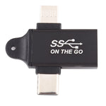 Adaptateur en alliage d’aluminium USB 3.0 femelle vers Type-C / USB-C mâle + Micro mâle, USB 3.0 femelle vers Type-C mâle + Micro mâle
