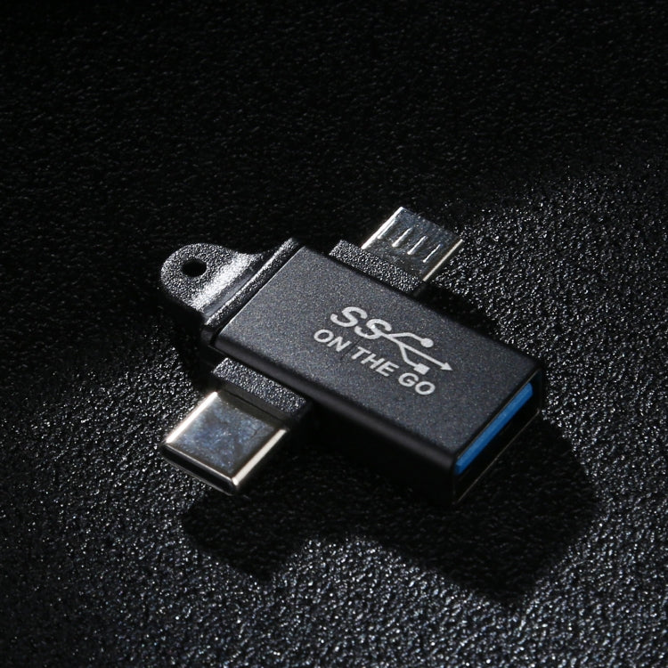Adaptateur en alliage d’aluminium USB 3.0 femelle vers Type-C / USB-C mâle + Micro mâle, USB 3.0 femelle vers Type-C mâle + Micro mâle