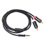 Câble audio tressé coton noir REXLIS 3635 jack 3,5 mm mâle vers double RCA plaqué or pour interface d'entrée RCA haut-parleur actif, longueur : 1,8 m