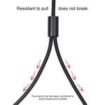 Câble audio tressé coton noir REXLIS 3635 jack 3,5 mm mâle vers double RCA plaqué or pour interface d'entrée RCA haut-parleur actif, longueur : 1,8 m
