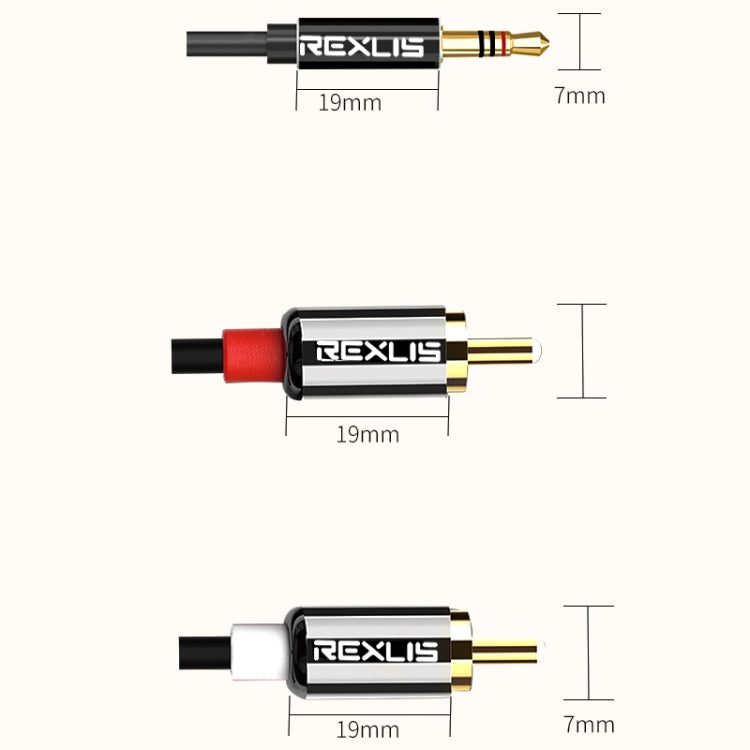 Câble audio tressé coton noir REXLIS 3635 jack 3,5 mm mâle vers double RCA plaqué or pour interface d'entrée RCA haut-parleur actif, longueur : 1,8 m
