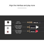 Câble audio tressé coton noir REXLIS 3635 jack 3,5 mm mâle vers double RCA plaqué or pour interface d'entrée RCA haut-parleur actif, longueur : 1,8 m