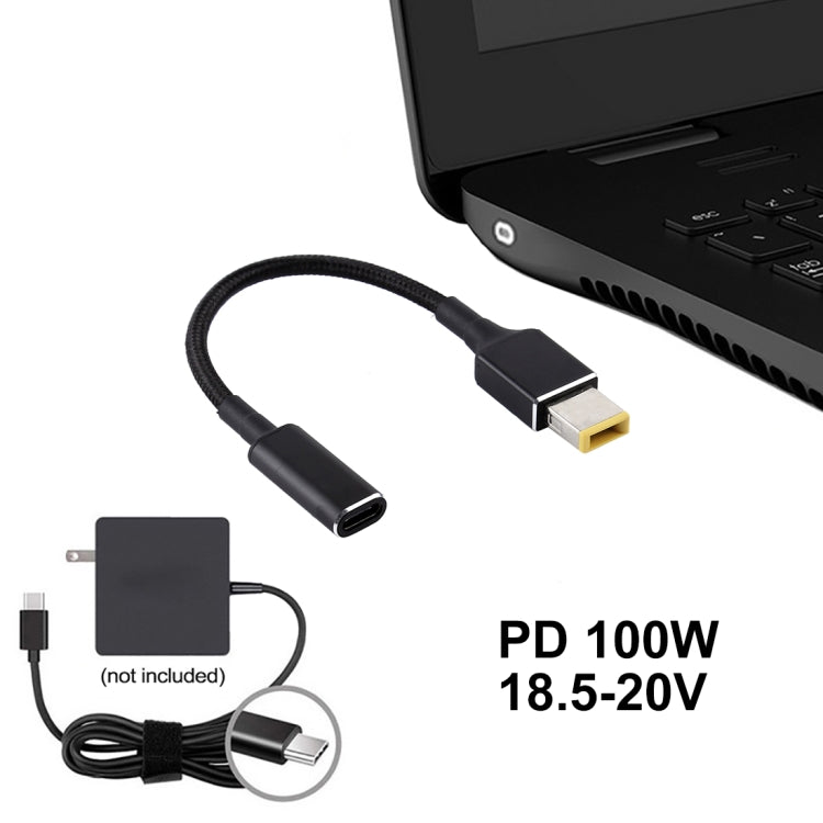 Adaptateur PD 100W 18,5-20V prise carrée vers USB-C / Type-C câble en nylon tressé pour ordinateur portable Lenovo