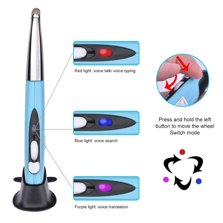 Souris optique sans fil intelligente PR-06S 4 boutons avec fonction stylet, prise en charge de la commande vocale / traduction, Gris, Bleu, Rouge