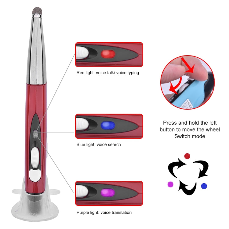 Souris optique sans fil intelligente PR-06S 4 boutons avec fonction stylet, prise en charge de la commande vocale / traduction, Gris, Bleu, Rouge