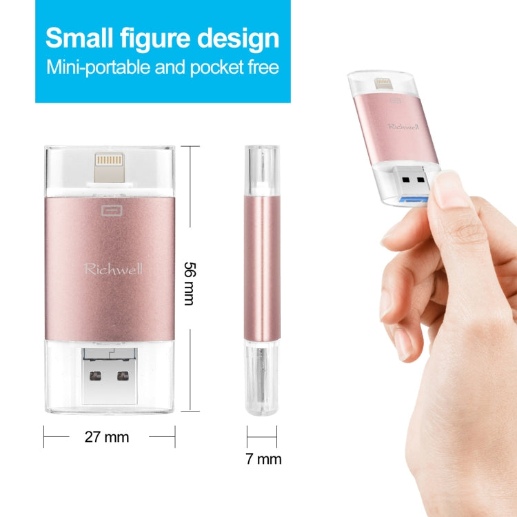 Clé USB Richwell 3 en 1 128 Go Type-C + 8 broches + USB 3.0 en métal à double couvercle coulissant avec fonction OTG