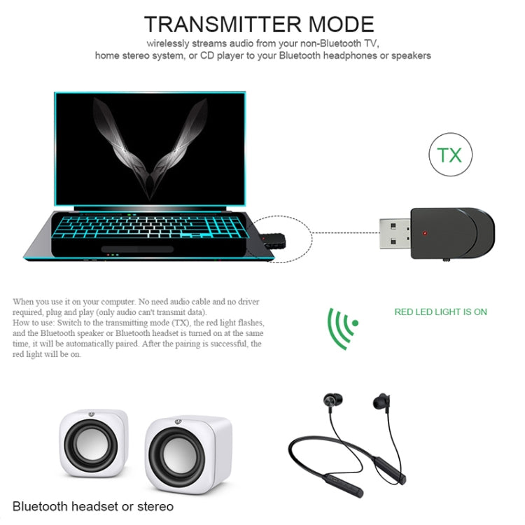 KN330 Adaptateur Audio Transmetteur Récepteur USB Bluetooth 5.0 3-en-1 avec Bouton de Commutation et Interface AUX 3,5 mm, KN330