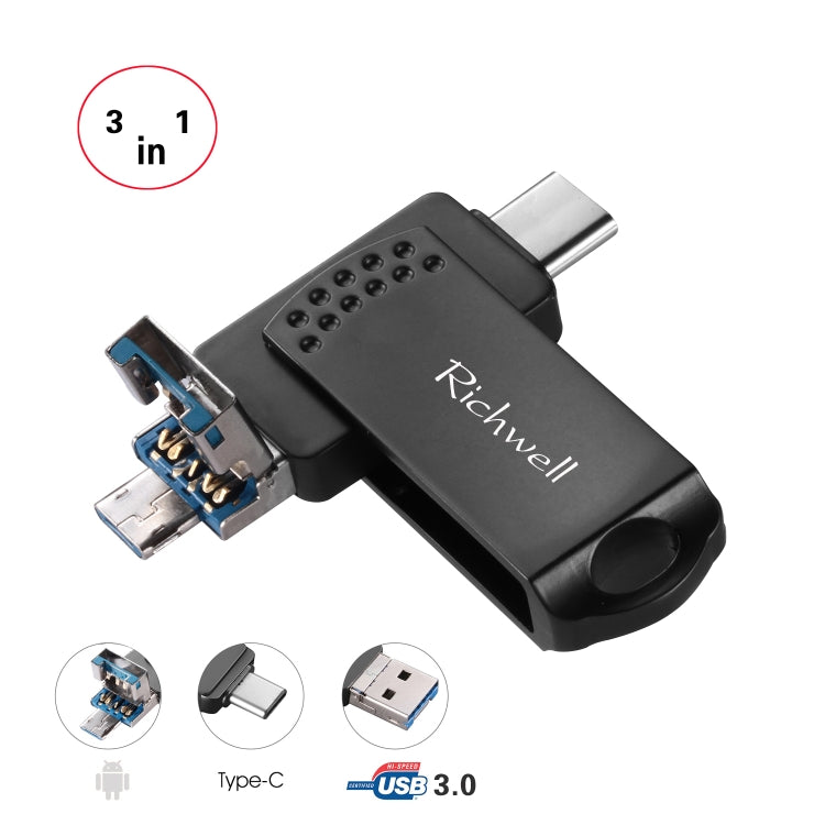 Disque flash métallique Richwell 3 en 1 16G Type-C + Micro USB + USB 3.0 avec fonction OTG