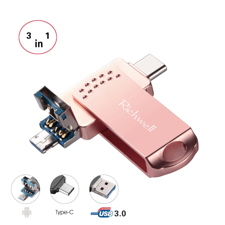 Clé USB métallique Richwell 3 en 1 32 Go Type-C + Micro USB + USB 3.0 avec fonction OTG