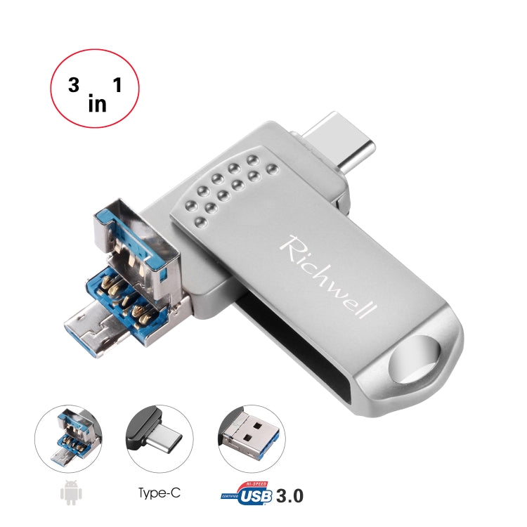 Clé USB métallique Richwell 3 en 1 32 Go Type-C + Micro USB + USB 3.0 avec fonction OTG