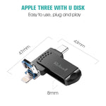 Richwell 16G Type-C + 8 broches + USB 3.0 Disque Flash Métallique Push-pull avec Fonction OTG