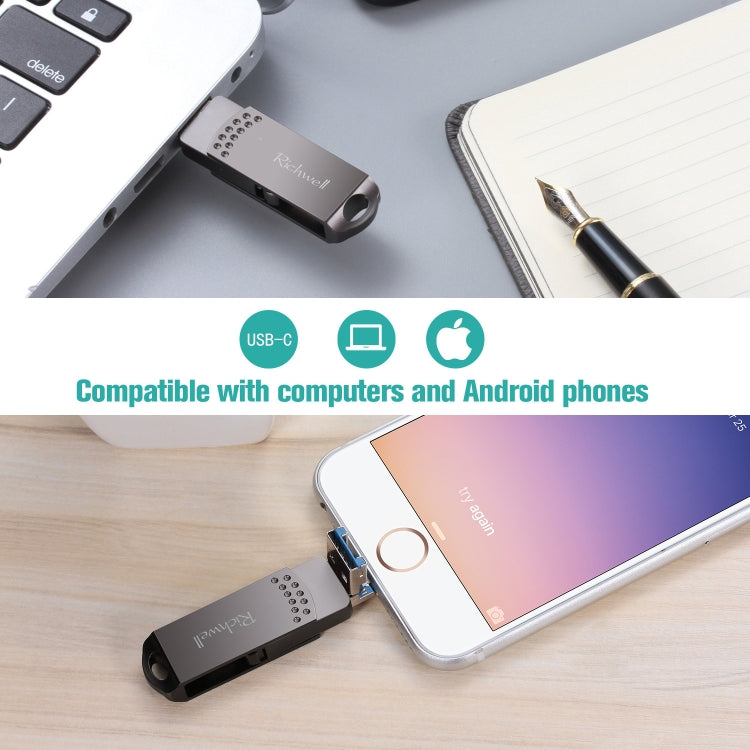 Clé USB Richwell 32G métal Type-C + 8 broches + USB 3.0 avec fonction OTG