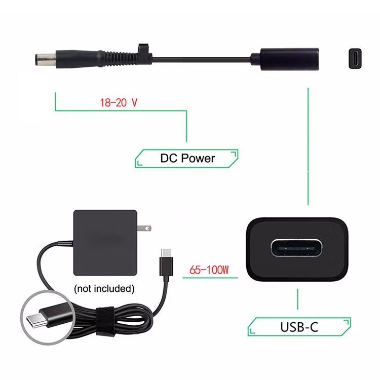Câble chargeur adaptateur secteur DP USB-C / Type-C vers 7.4 x 0.6mm pour HP, 2.4 x 0.6mm