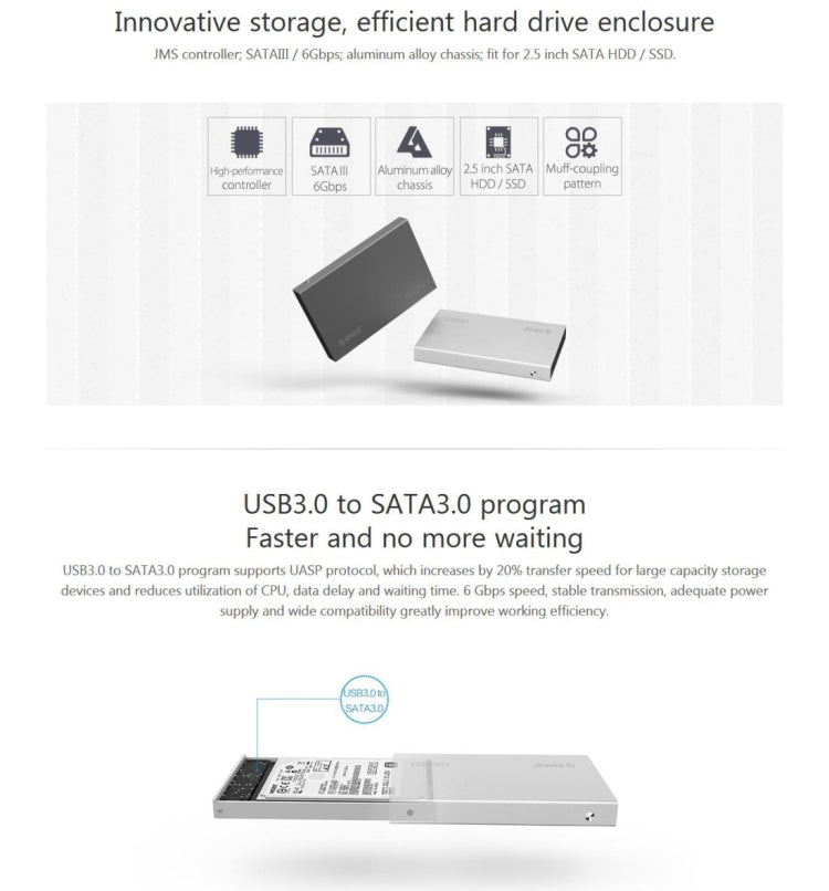 Boîtier de disque dur externe ORICO 2518S3 USB3.0 pour HDD/SSD SATA 2,5 pouces de 7 mm & 9,5 mm