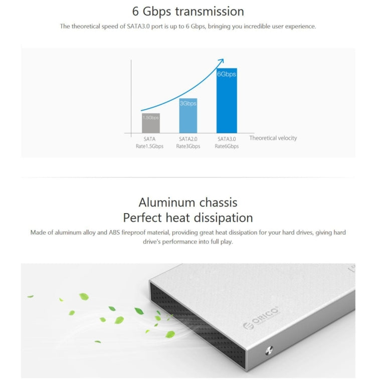Boîtier de disque dur externe ORICO 2518S3 USB3.0 pour HDD/SSD SATA 2,5 pouces de 7 mm & 9,5 mm