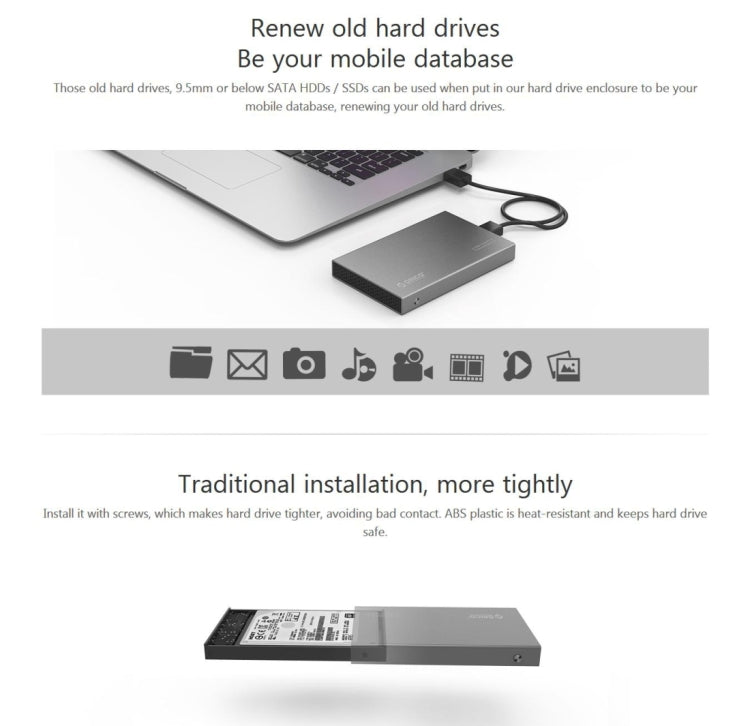 Boîtier de disque dur externe ORICO 2518S3 USB3.0 pour HDD/SSD SATA 2,5 pouces de 7 mm & 9,5 mm