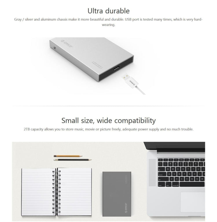 Boîtier de disque dur externe ORICO 2518S3 USB3.0 pour HDD/SSD SATA 2,5 pouces de 7 mm & 9,5 mm