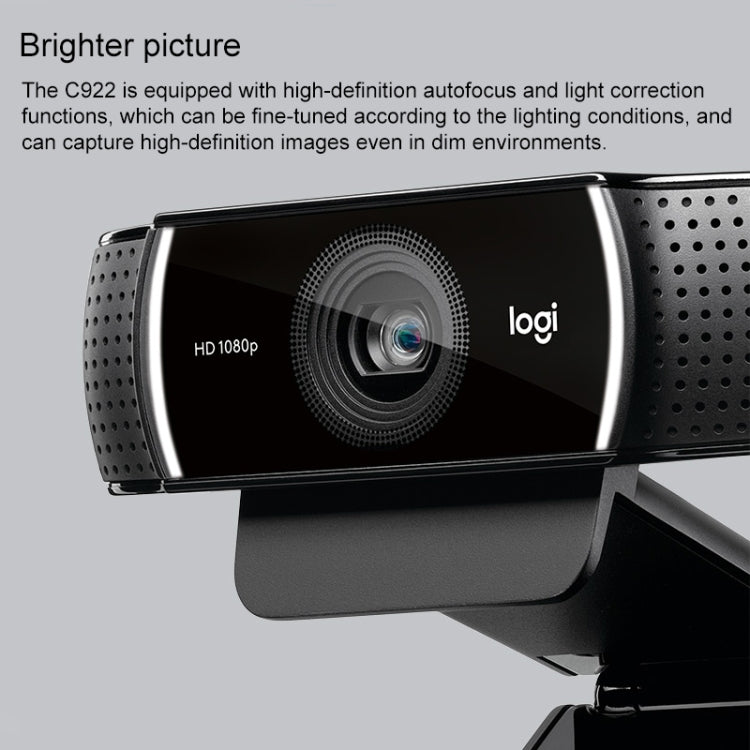 Webcam Logitech C922 HD 1080p avec mise au point automatique et 2 microphones omnidirectionnels