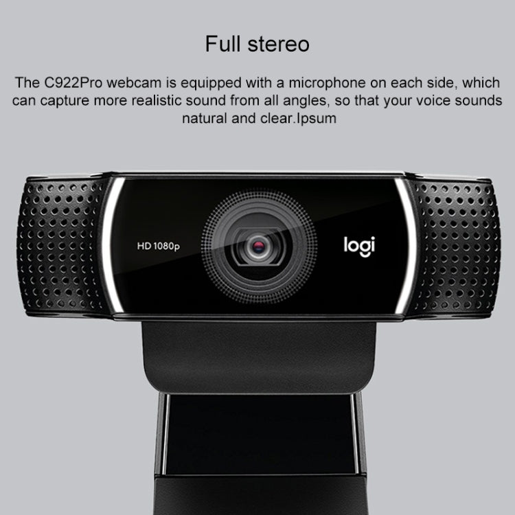 Webcam Logitech C922 HD 1080p avec mise au point automatique et 2 microphones omnidirectionnels