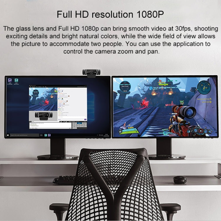 Webcam Logitech C922 HD 1080p avec mise au point automatique et 2 microphones omnidirectionnels
