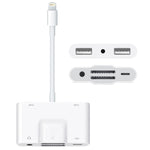NK-1042 Adaptateur de caméra 6 en 1 8 broches mâle vers double USB + double carte SD + interface audio 3,5 mm + interface de charge 8 broches femelle
