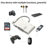 NK-1042 Adaptateur de caméra 6 en 1 8 broches mâle vers double USB + double carte SD + interface audio 3,5 mm + interface de charge 8 broches femelle