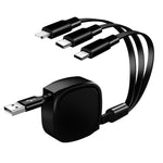 Câble de charge rétractable 3 en 1 USB vers USB-C / Type-C + 8 broches + Micro USB de 1,2 m 3,5 A max.