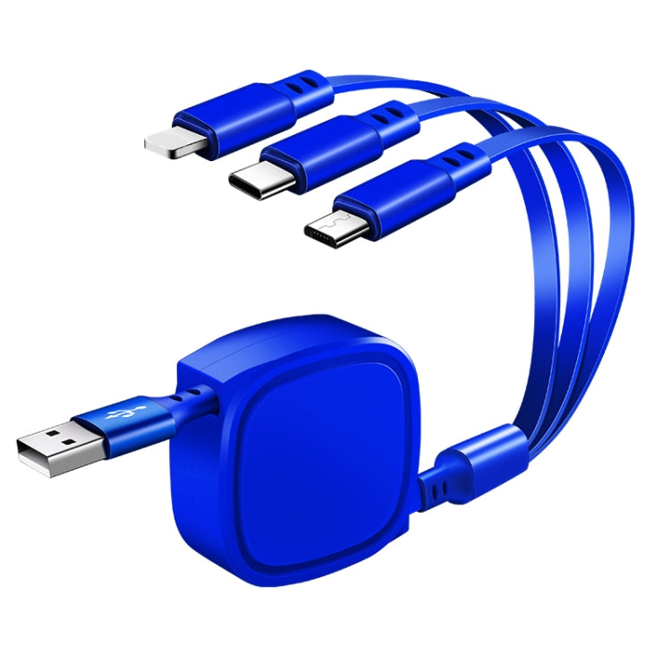 Câble de charge rétractable 3 en 1 USB vers USB-C / Type-C + 8 broches + Micro USB de 1,2 m 3,5 A max.
