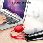 Câble de charge rétractable 3 en 1 USB vers USB-C / Type-C + 8 broches + Micro USB de 1,2 m 3,5 A max.
