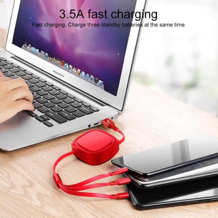 Câble de charge rétractable 3 en 1 USB vers USB-C / Type-C + 8 broches + Micro USB de 1,2 m 3,5 A max.
