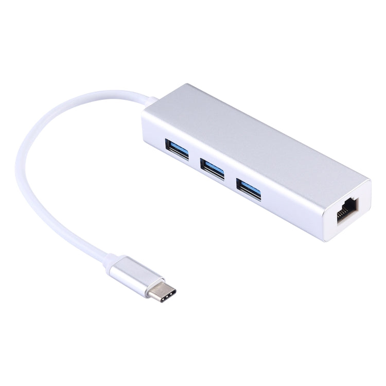 Boîtier en aluminium HUB 3 ports USB3.0 + adaptateur Ethernet Gigabit USB-C / Type-C, USB Type-C 1000Mbps