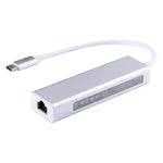 Boîtier en aluminium HUB 3 ports USB3.0 + adaptateur Ethernet Gigabit USB-C / Type-C, USB Type-C 1000Mbps