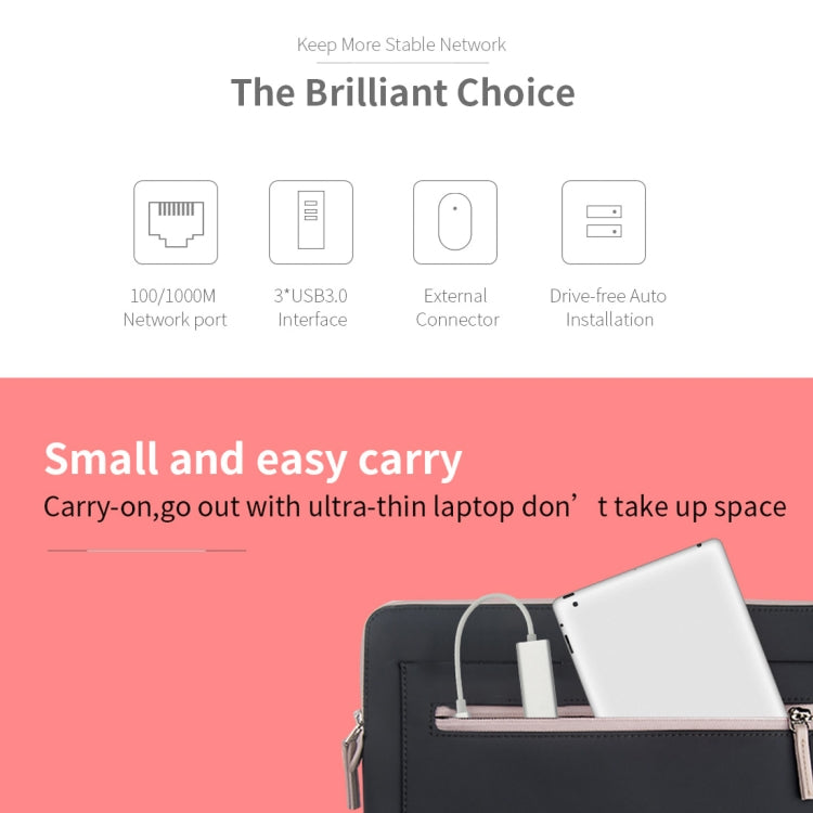 Boîtier en aluminium HUB 3 ports USB3.0 + adaptateur Ethernet Gigabit USB-C / Type-C, USB Type-C 1000Mbps