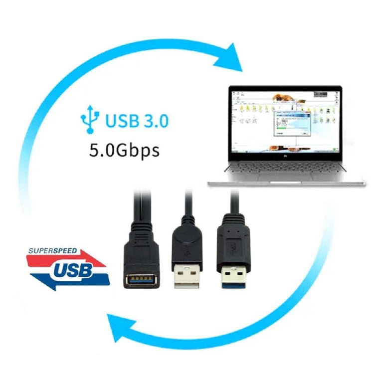 Câble 2 en 1 USB 3.0 femelle vers USB 2.0 + USB 3.0 mâle pour ordinateur / portable, longueur : 29cm, USB 3.0 AF vers USB 2.0 AM + USB 3.0 AM