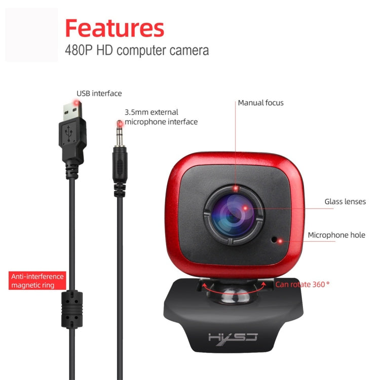 HXSJ A849 Webcam PC vidéo HD 480P réglable à 360 degrés avec microphone
