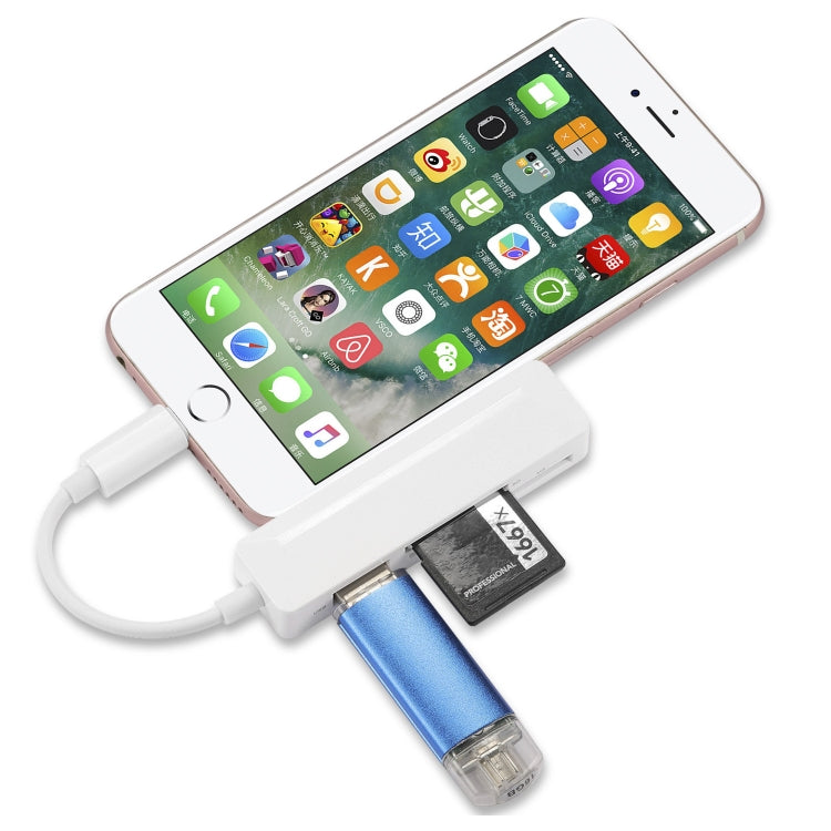 Lecteur de carte multi-fonctions 4 en 1 MS + SD + TF + USB2.0 pour appareils 8 broches, 8 broches