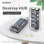 Hub de bureau ORICO F4U avec 4 ports USB 3.0 5Gbps, transmission rapide, voyant LED bleu, 4 ports