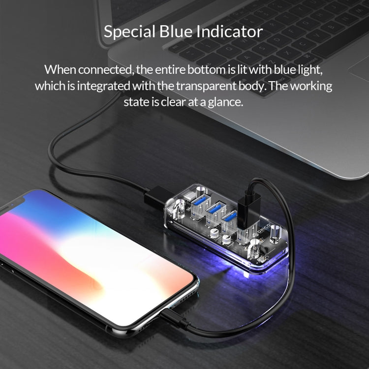Hub de bureau ORICO F4U avec 4 ports USB 3.0 5Gbps, transmission rapide, voyant LED bleu, 4 ports