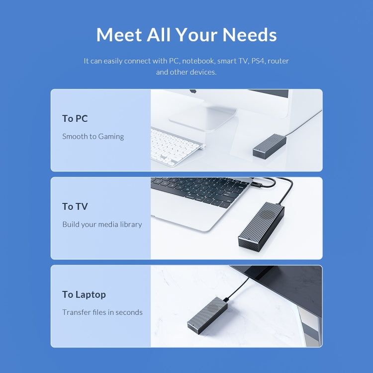Boîtier SSD M.2 NVMe USB3.2 20Gbps ORICO M2PVC3-G20-GY-BP, M2PVC3-G20-GY-BP
