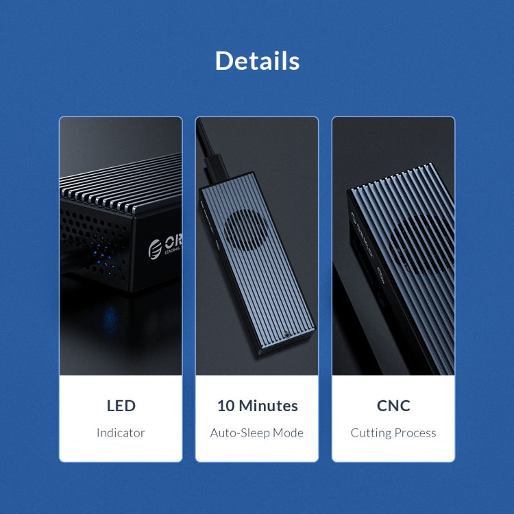 Boîtier SSD M.2 NVMe USB3.2 20Gbps ORICO M2PVC3-G20-GY-BP, M2PVC3-G20-GY-BP