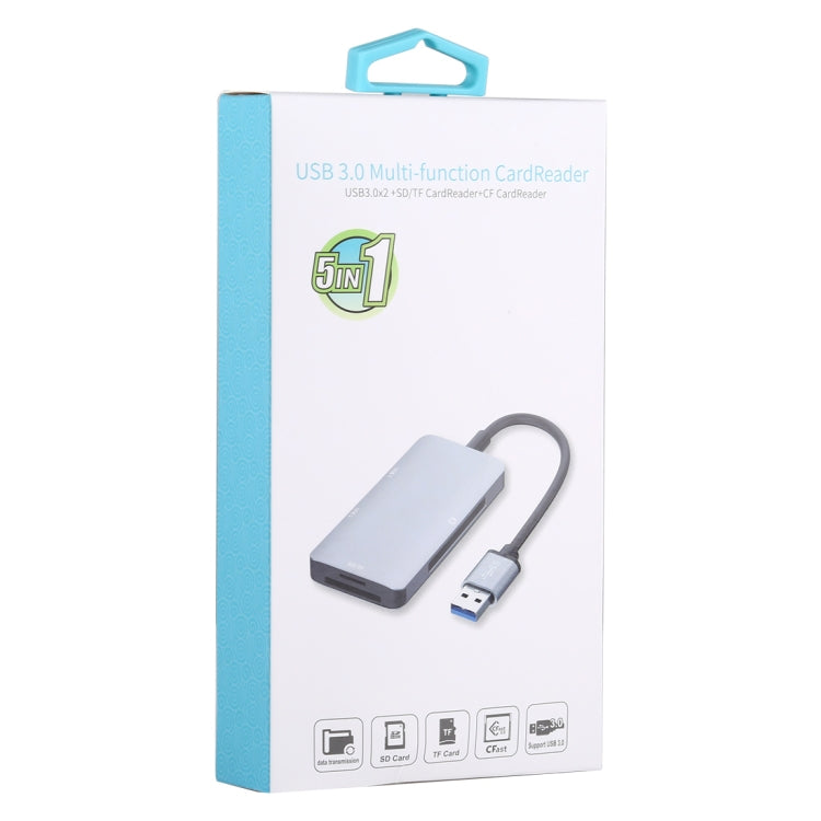 Lecteur de carte multifonction 5 en 1 Double USB 3.0 + CF + TF + SD, 5 en 1 USB 3.0